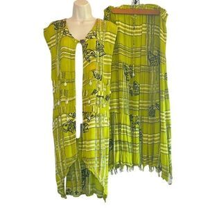 Vintage Black Magic green cowrie shell tribal mask 2 pc plus size skirt set